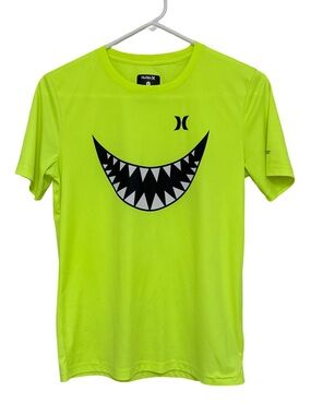 Hurley UPF50+ Neon Lime Shark Smile Graphic Swim Shirt Boys Large